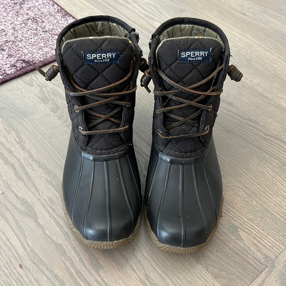 Womens Sperry Top-Sider Saltwater Quilted Nylon Duck Boot - Black